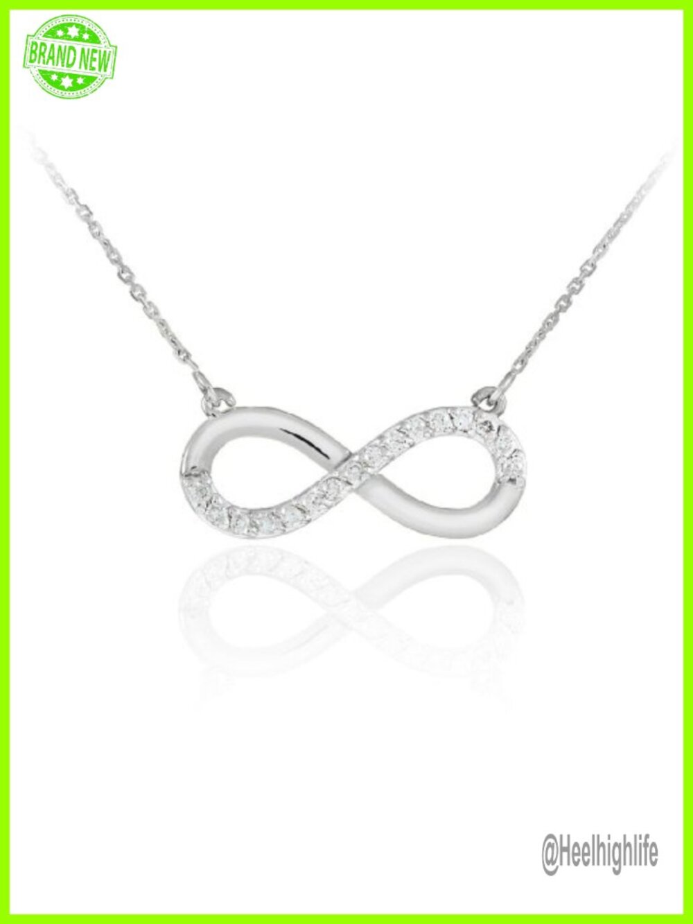 14K White Gold Diamond Infinity Symbol Pendant Necklace with Rolo Chain - 18
